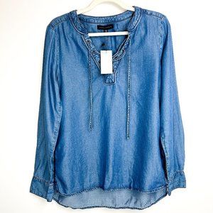 Sanctuary lace up chambray top size XS
